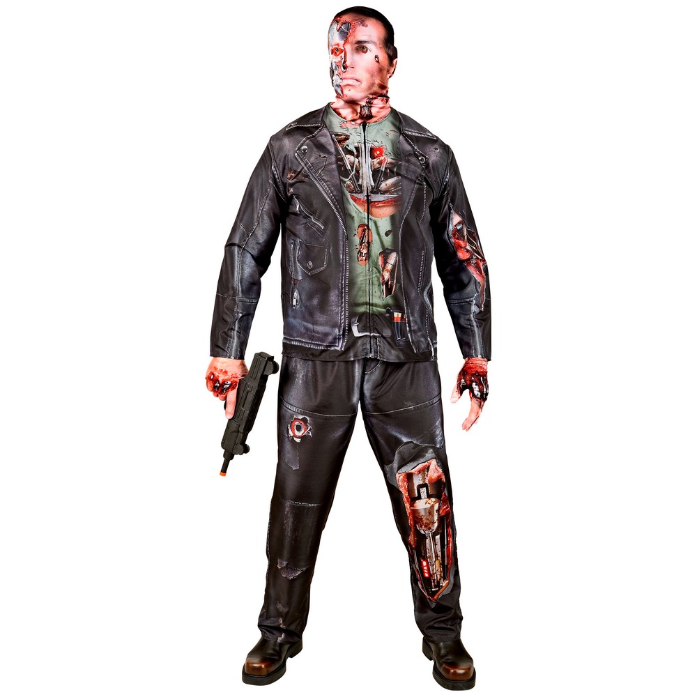 Blodig Cyborg Kostume Sort - Halloween kostume til voksne i størrelserne S-XL | Zombie kostume til mænd - Temashop
