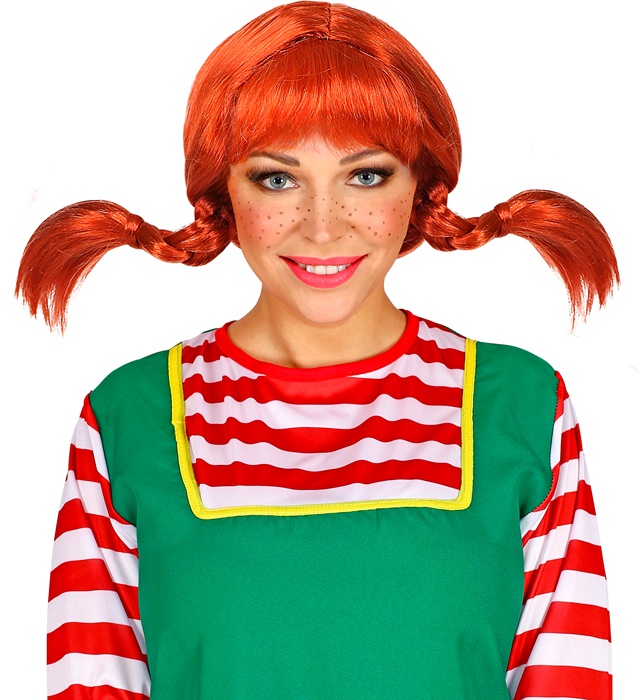 Stærk Pige Fletningsparyk Orange | Pippi Paryk - Hovedtilbehør - Temashop