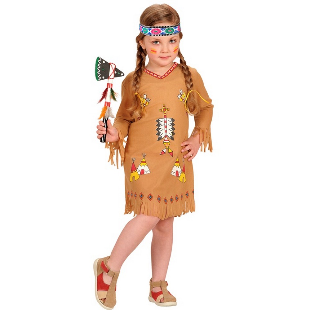 Indianer Pige Børnekostume Brun - Historisk kostume til børn i størrelserne 80-98 | Indfødt amerikaner udklædning til børn - Temashop