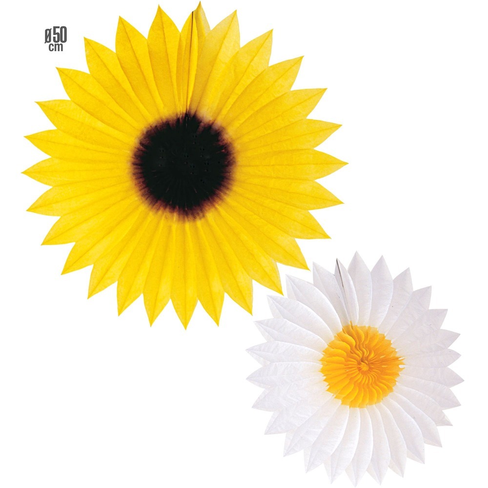 Solsikke Eller Tusindfryd Papirvifte - 1 stk (Ø 50 cm) | Blomst Vifter / Rosetter - Temashop
