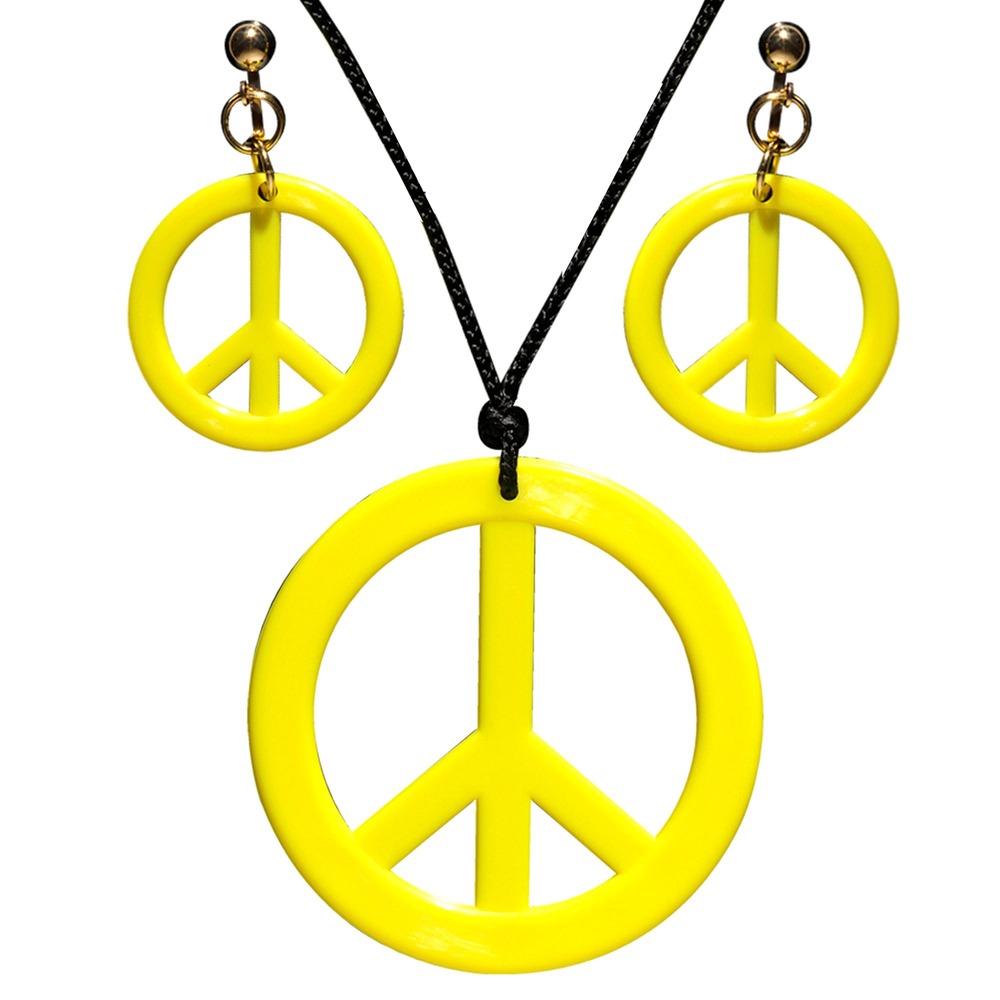 Hippie Fredstegn Smykkesæt Gul | 60'erne Hippie Smykkesæt - Smykker - Temashop