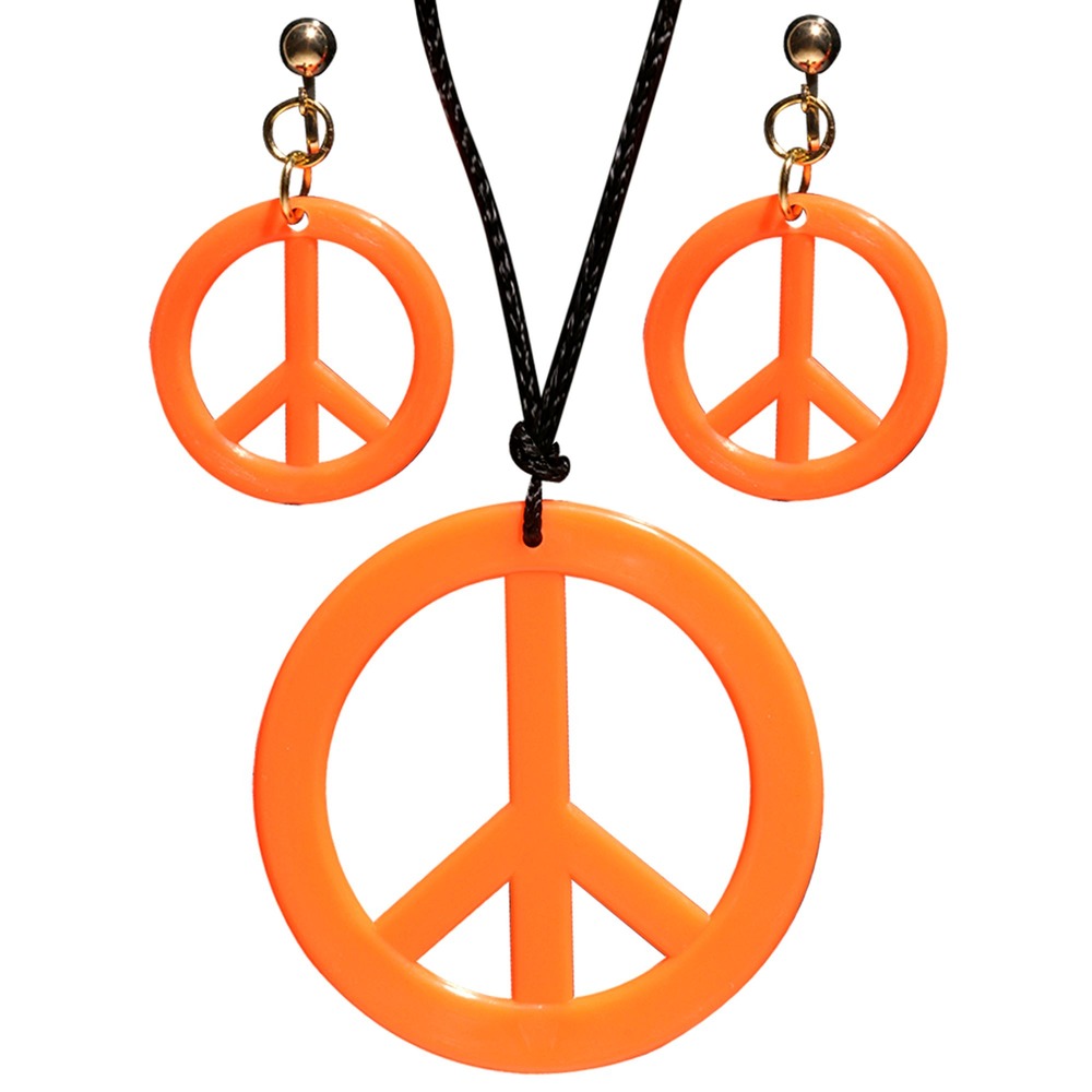 Hippie Fredstegn Smykkesæt Orange | 60'erne Hippie Smykkesæt - Smykker - Temashop