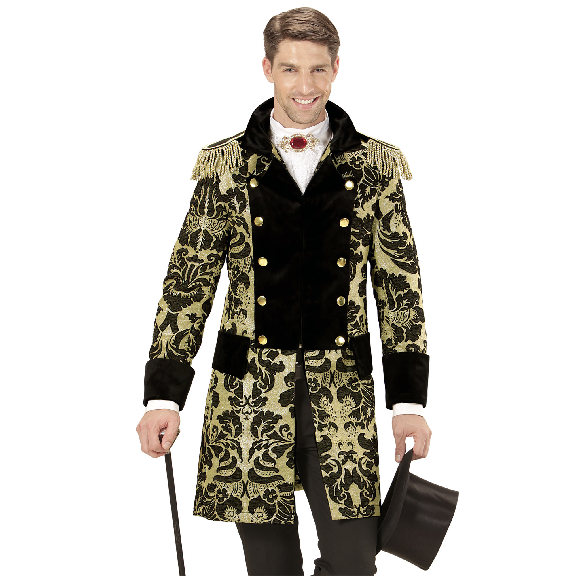 Barok Jacquard Frakke Sort/Guld - Sjov kostume til voksne i størrelserne S-XL | Cirkus kostume til mænd - Temashop