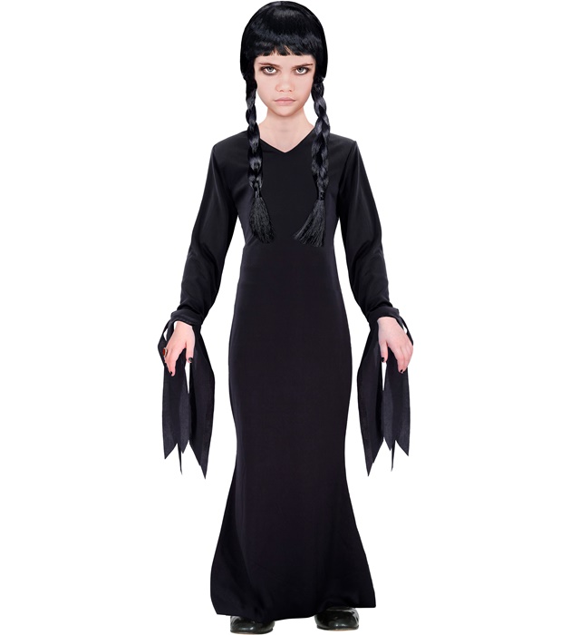 Mørk Gotisk Pige Børnekostume Sort - Halloween kostume til børn i størrelserne 104-170 | Wednesday udklædning til børn - Temashop