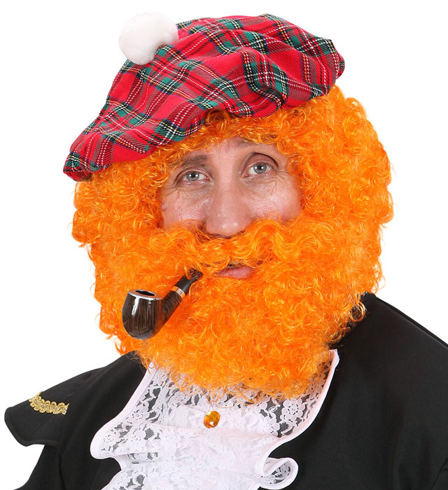 Skotsk Leprechaun Krøllet Paryk & Skæg Orange | Skotland Paryk - Hovedtilbehør - Temashop