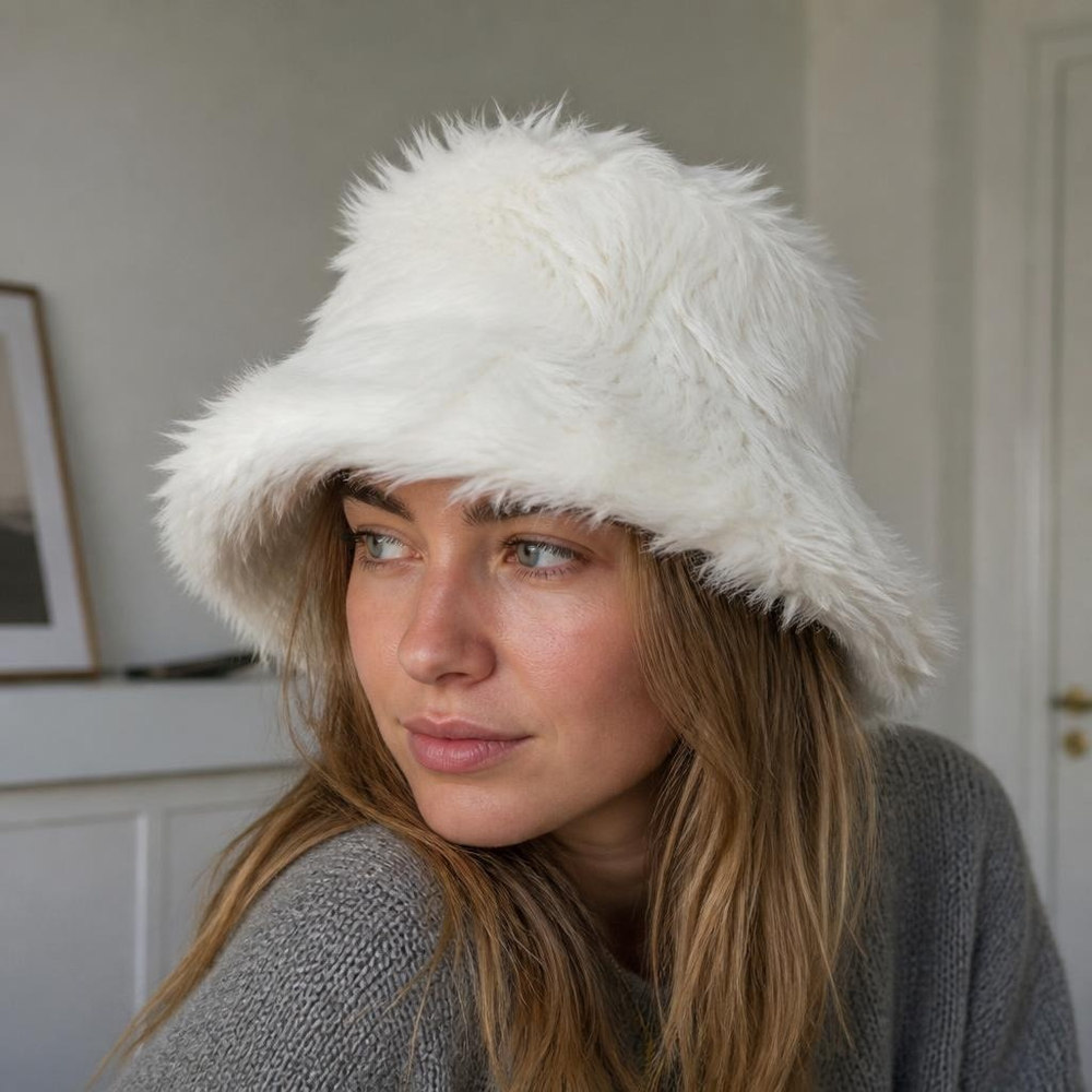 Plys Bøllehat Hvid | 90'erne Retro Hat / Hue / Hjelm - Hovedtilbehør - Temashop