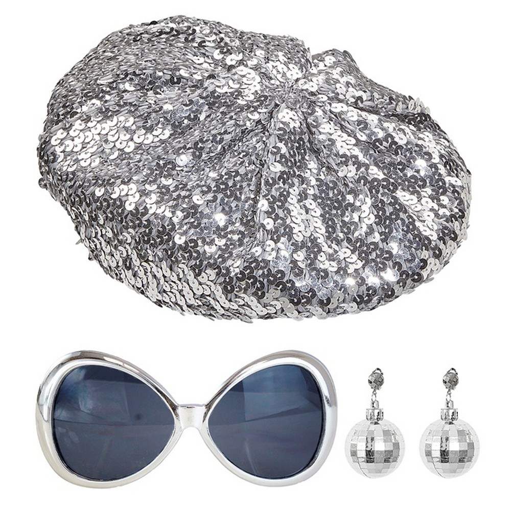 Disco Babe Sæt Sølv | 70'erne Disco Kostumekit - Beklædning - Temashop