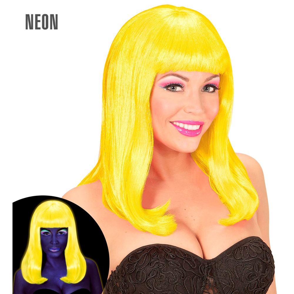 Neon Gul Patsy Paryk | UV / Neon Paryk - Hovedtilbehør - Temashop