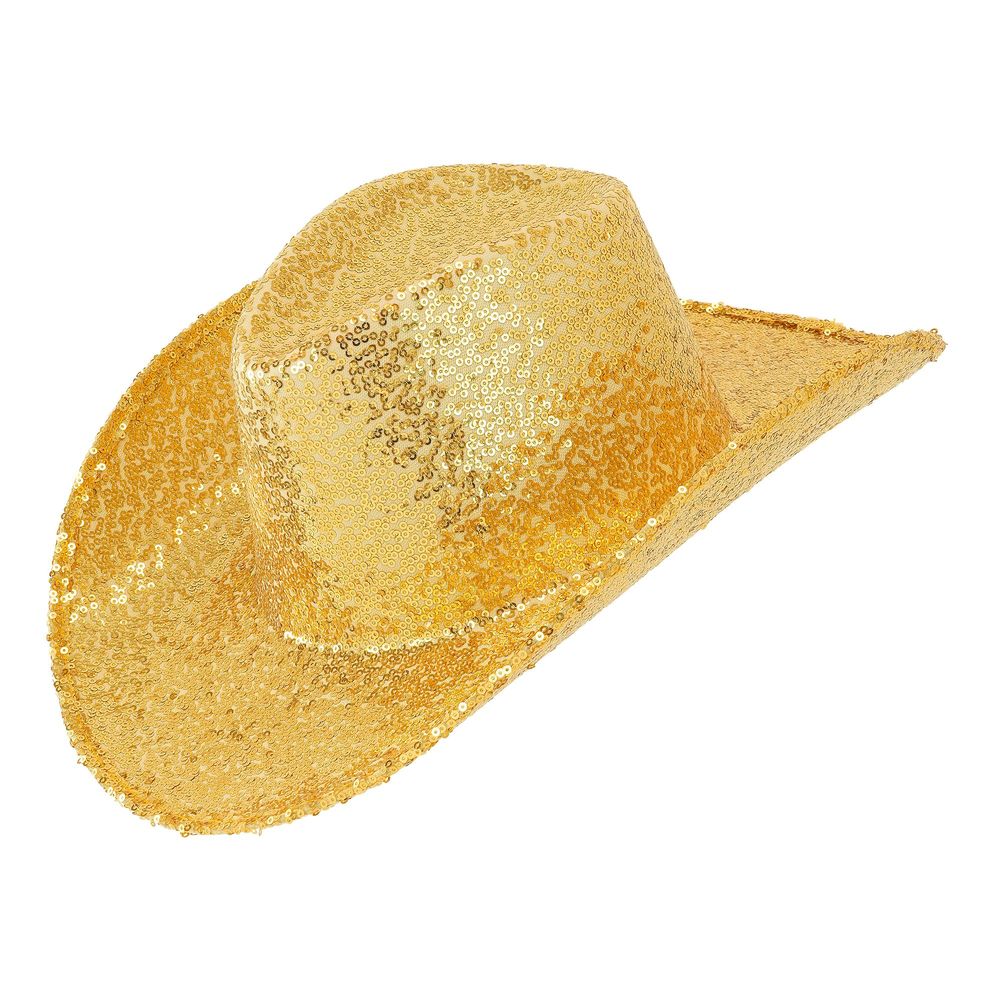 Guld Cowboyhat Med Pailletter (58,5 cm) | Det vilde vesten Hat / Hue / Hjelm - Hovedtilbehør - Temashop