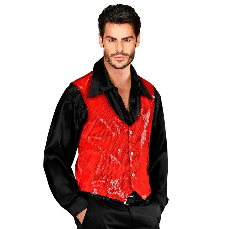 Showman Pailletvest Rød - Farvetemaer kostume til voksne i størrelserne M-XL | Rødt tema kostume til mænd - Temashop