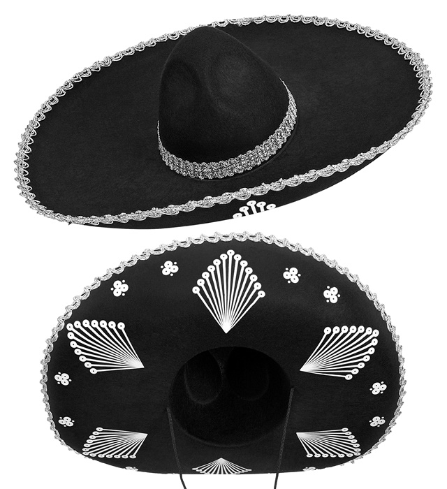 Mariachi Sombrero Sort | Mexico Hat / Hue / Hjelm - Hovedtilbehør - Temashop