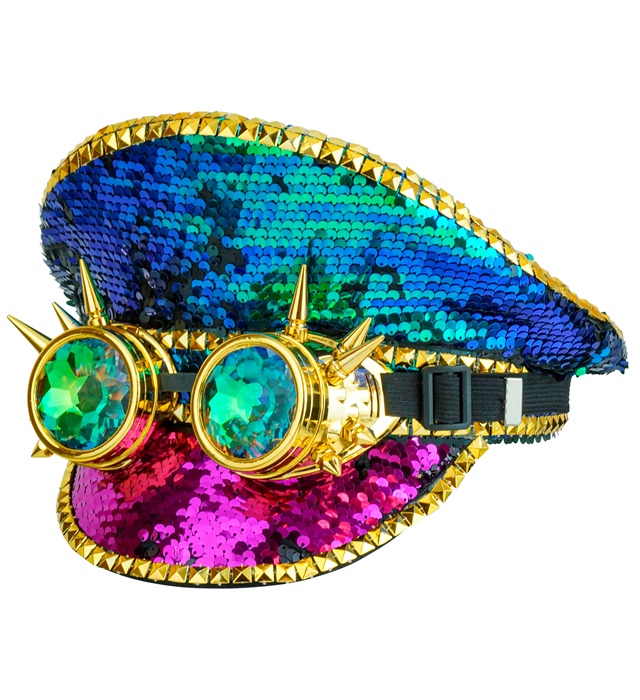 Glimmer Steampunk Kaptajnhat Pink/Blå | Steampunk Hat / Hue / Hjelm - Hovedtilbehør - Temashop