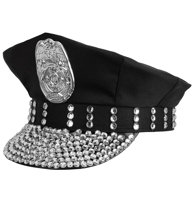 Rhinsten Politihat Sort | Politi Hat / Hue / Hjelm - Hovedtilbehør - Temashop