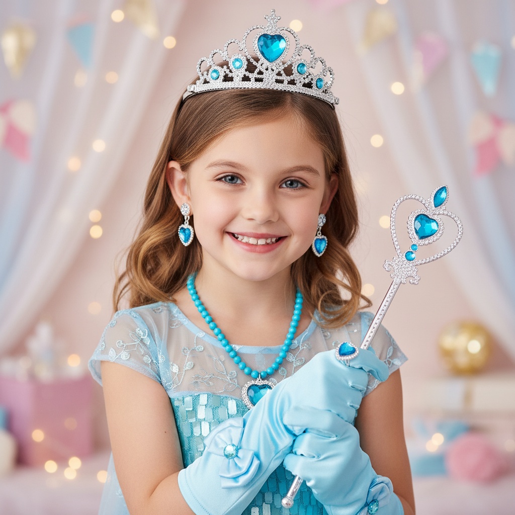 Prinsesse Børnesæt Lyseblå | Prinsesse Smykkesæt - Smykker - Temashop