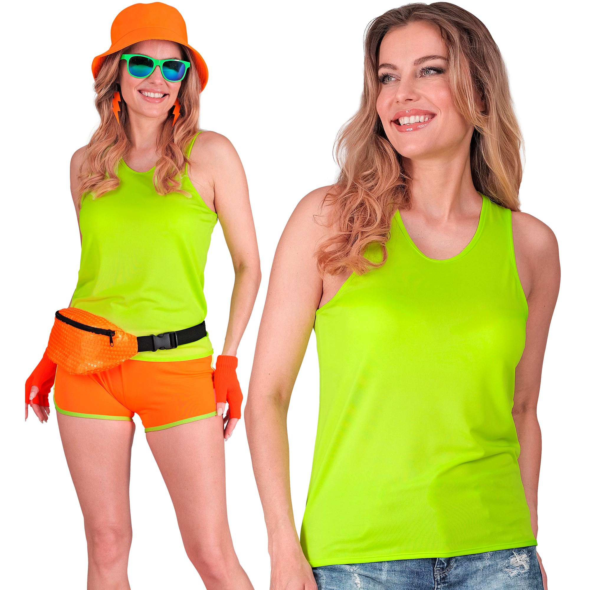 Tanktop Neongrøn - Farvetemaer kostume til voksne i størrelserne S-XL | Grønt tema kostume til kvinder - Temashop