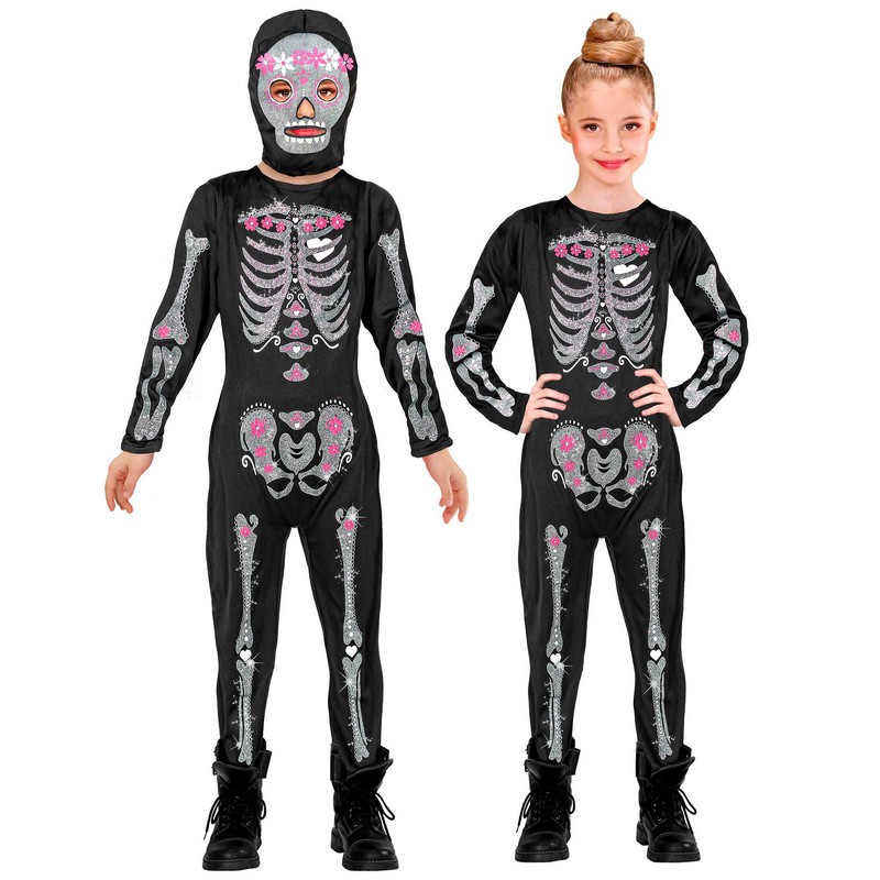 Sugar Skull Skelet Børnekostume - Halloween kostume til børn i størrelserne 104-158 | Skelet udklædning til børn - Temashop