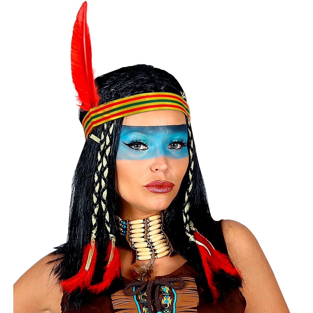 Cheyenne Indianer Paryk Sort | Indfødt amerikaner Paryk - Hovedtilbehør - Temashop