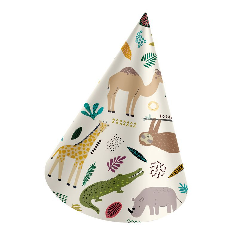 Zoo Party Festhatte - 6 stk (16,5 cm) | Zoo dyr Partyhatte - Temashop