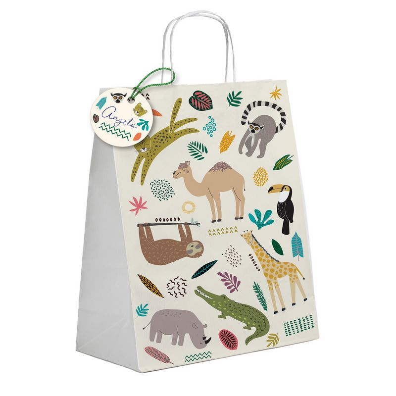 Zoo Party Gaveposer - 6 stk (20 x 27 x 10 cm) | Zoo dyr Poser / Goodiebags - Temashop