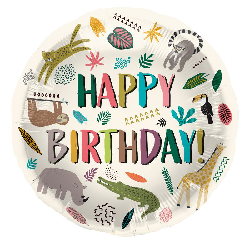 Zoo Party Happy Birthday Folieballon - 1 stk (45 cm) | Zoo dyr Folieballoner - Temashop